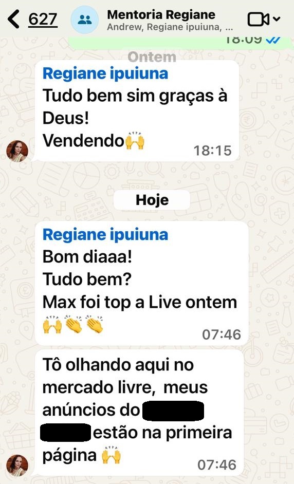 Print do WhatsApp da Regiane — anúncios do casaco Teddy na primeira página do Mercado Livre